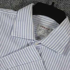 T M Lewin Mens Gray White Stripe Luxury French Cuff Cotton Dress Shirt 17-34 1/5